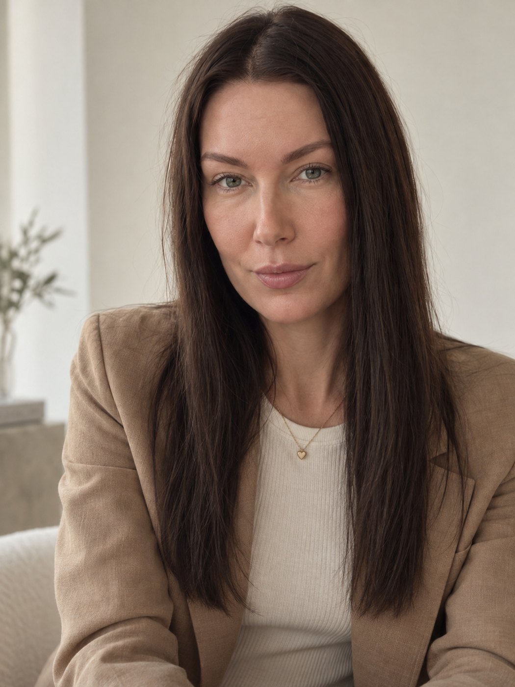 Melanie Laas, founder of EMME Influence, in a tan blazer